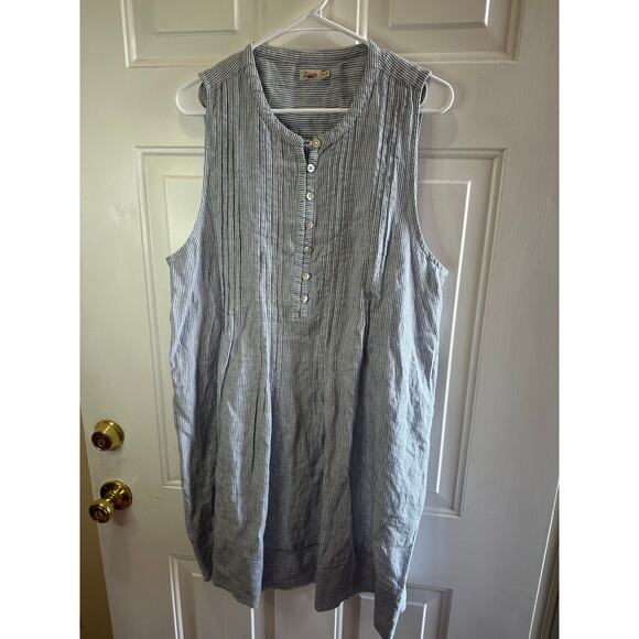 Faherty Isha Linen Dress Blue Striped Sz XL Short Sleeveless Great Condition! - Picture 6 of 7